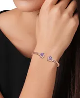 Lab Grown Lapis & White Topaz (1/3 ct. t.w.) Heart Halo Cuff Bracelet 14k Gold-Plated Sterling Silver (Also available Onyx, Amethyst, Swiss Blue