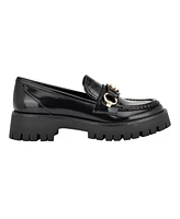 Guess Women's Almost Slip-On Lug Sole Round Toe Bit Loafer - Black Lux