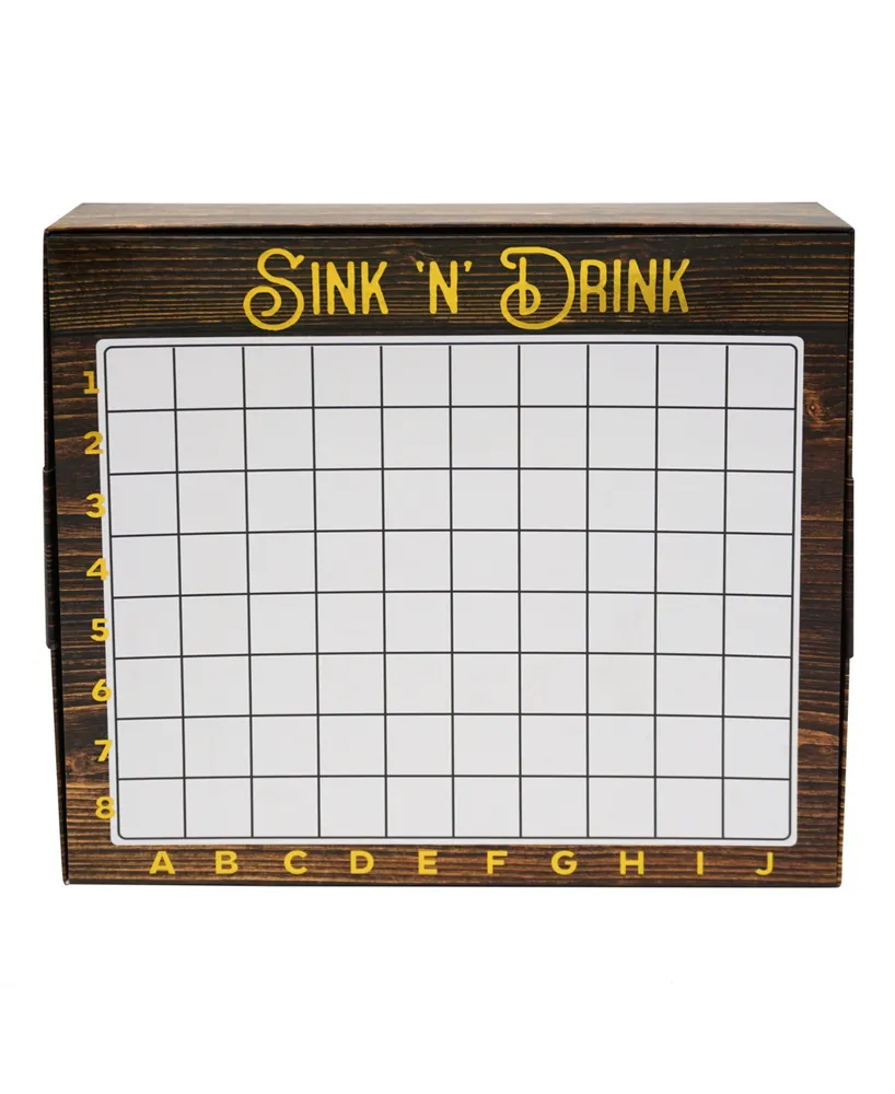 Tmd Holdings Sink n Drink Shots Game Boxed Game with Gridded Playing Boards, Placement Pieces and 2 Dry Erase Markers, 14" X 13", 35.6 X 33 cm