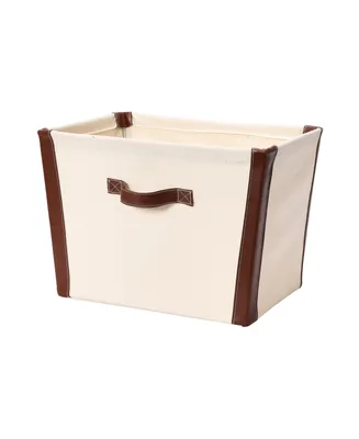 Canvas Bin with Faux Leather Trim