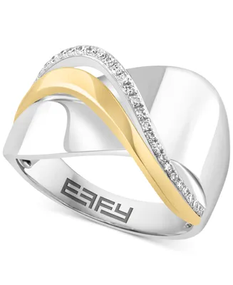 Effy Diamond Crossover Statement Ring (1/10 ct. t.w.) in Sterling Silver & 14k Gold-Plate