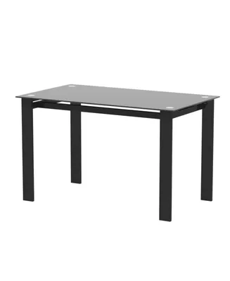 Simplie Fun Modern Tempered Glass Dining Table, Simple Rectangular Metal Table Legs Living Room Kit