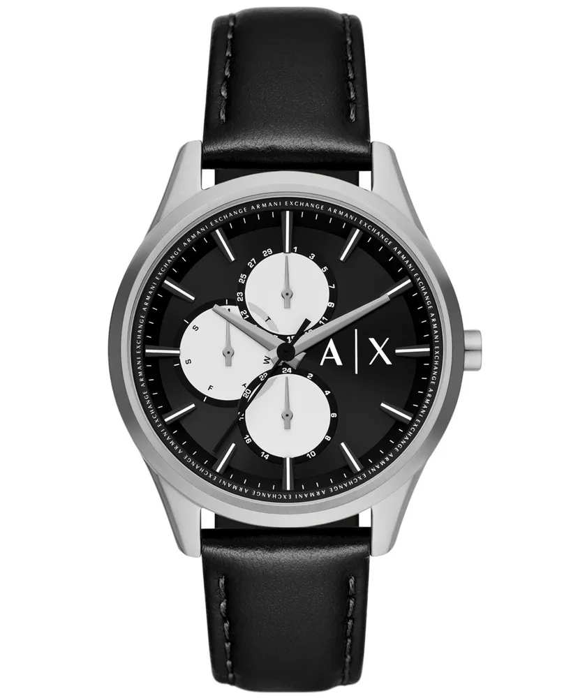 A|X Armani Exchange Men's Quartz Multifunction Black Leather Watch 42mm