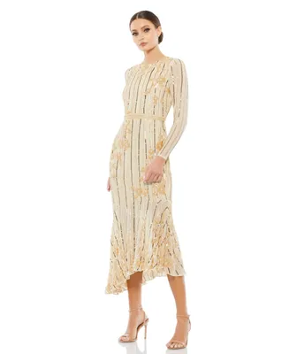 Women's Long Sleeve Tea Length Dress