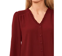 CeCe Women's Ruffled Button Front 3/4-Sleeve Blouse