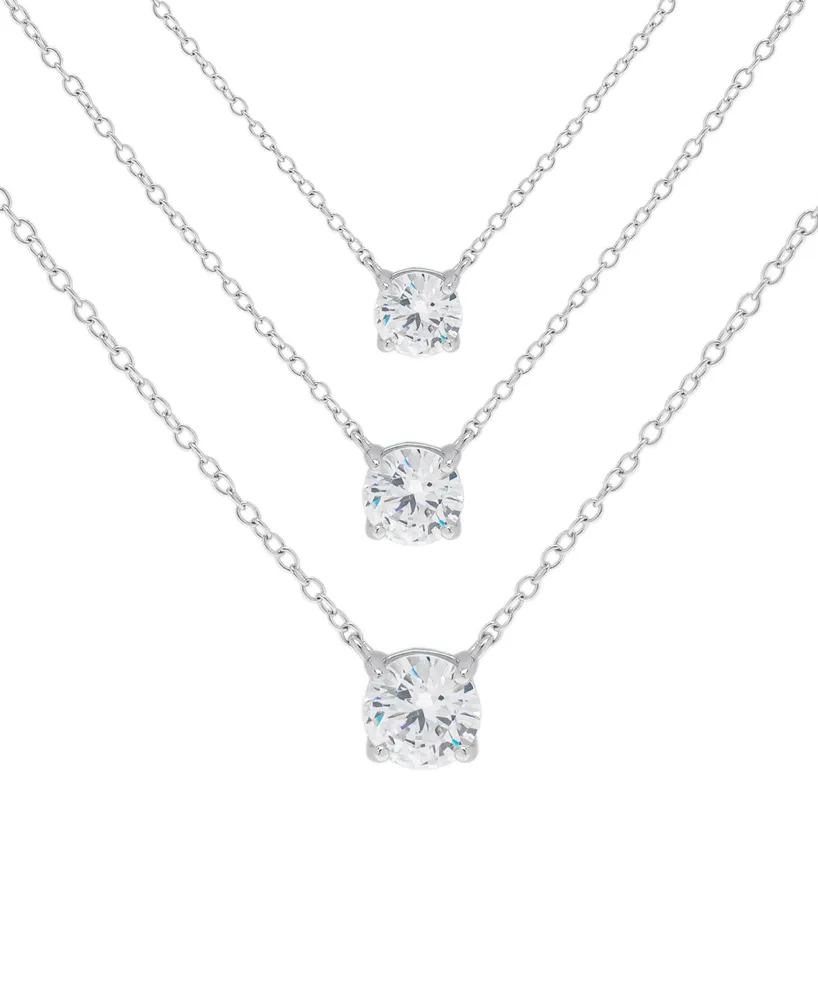 Lab-Grown White Sapphire Triple Layer Pendant Necklace (1-7/8 ct. t.w.) in Sterling Silver, 16-1/2" + 2" extender