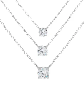 Lab-Grown White Sapphire Triple Layer Pendant Necklace (1-7/8 ct. t.w.) in Sterling Silver, 16-1/2" + 2" extender