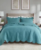 Closeout! Madison Park Nala Scalloped Edge Crinkle Microfiber 3 Piece Quilt Set, King/California King