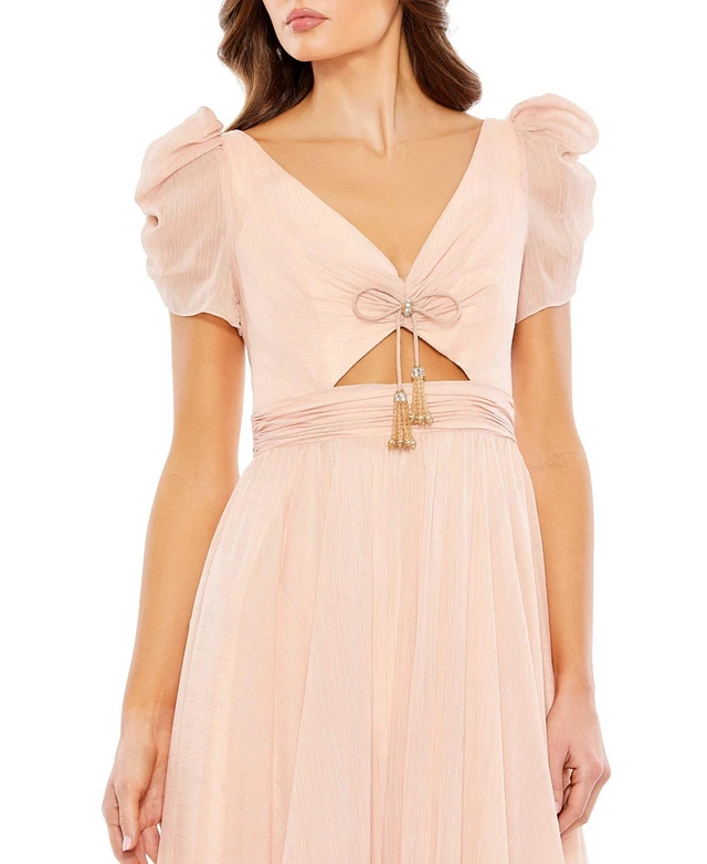 Home | Mac Duggal Women's Ruffle Tiered Metallic Ruched Shoulder Dress at  Plaza Las Americas in San Juan, PR