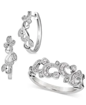 Le Vian Vanilla Diamond Filigree Small Hoop Earrings Ring Collection In Platinum