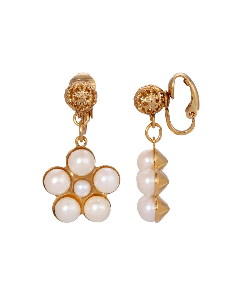 2028 Acrylic Flower Imitation Pearl Clip Earrings