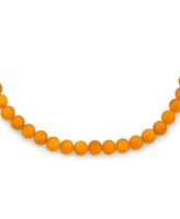 Bling Jewelry Plain Simple Smooth Classic Yellow Orange Created Synthetic Jade Round 10MM Bead Strand Necklace Silver Plated Toggle Clasp Inch