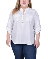 Ny Collection Plus Long Tab Sleeve Blouse with Pockets