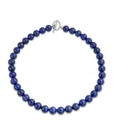 Bling Jewelry Plain Simple Classic Dark Blue Natural Lapis Lazuli Round 10MM Bead Strand Necklace For Women Silver Plated Clasp