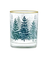 Culver 14-Ounce 22 Carat Gold-Tone Rim Dof (Double Old Fashioned) Glass Set of 4 - Holiday Winter Pine Trees
