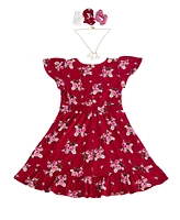 Trixxi Big Girls Short Sleeve Printed Dress, Scrunchie and Necklace Set