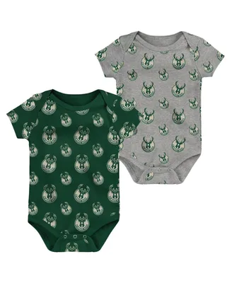 Newborn and Infant Boys Girls Hunter Green, Gray Milwaukee Bucks Two-Pack Double Up Bodysuit Set