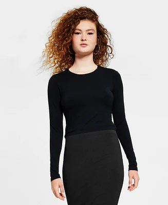 Bar Iii Women's Round-Neck Long-Sleeve Jersey Top, Created for Macy's