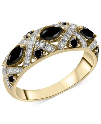 Onyx & Lab-Grown White Sapphire (1/20 ct. tw.) Cluster Statement Ring in 14k Gold-Plated Sterling Silver