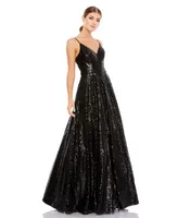 Mac Duggal Women's Ieena Sequined Classic Sleeveless V Neck Ballgown