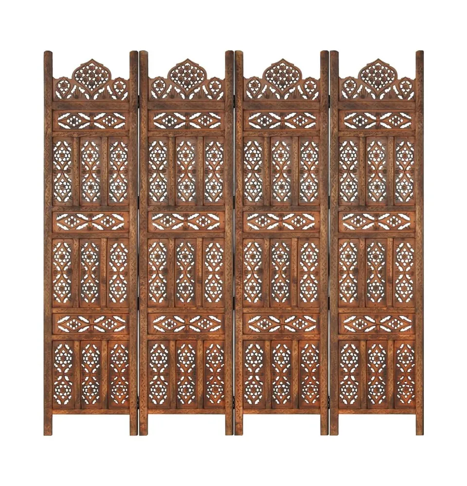 vidaXL Hand carved 4-Panel Room Divider 63"x65" Solid Mango Wood