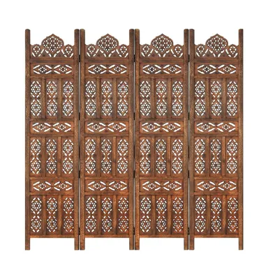 vidaXL Hand carved 4-Panel Room Divider 63"x65" Solid Mango Wood