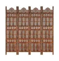 vidaXL Hand carved 4-Panel Room Divider 63"x65" Solid Mango Wood