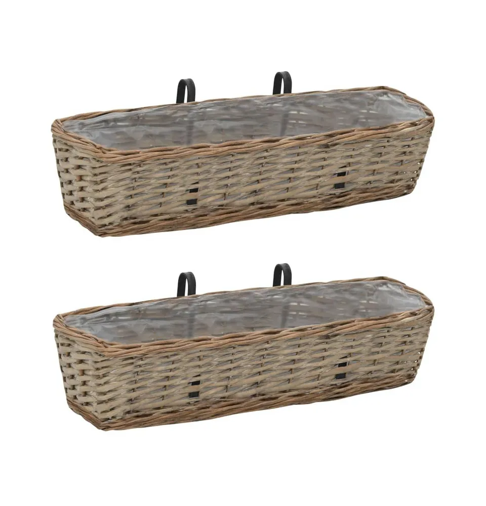 vidaXL Balcony Planter 2 pcs Wicker with Pe Lining 23.6"