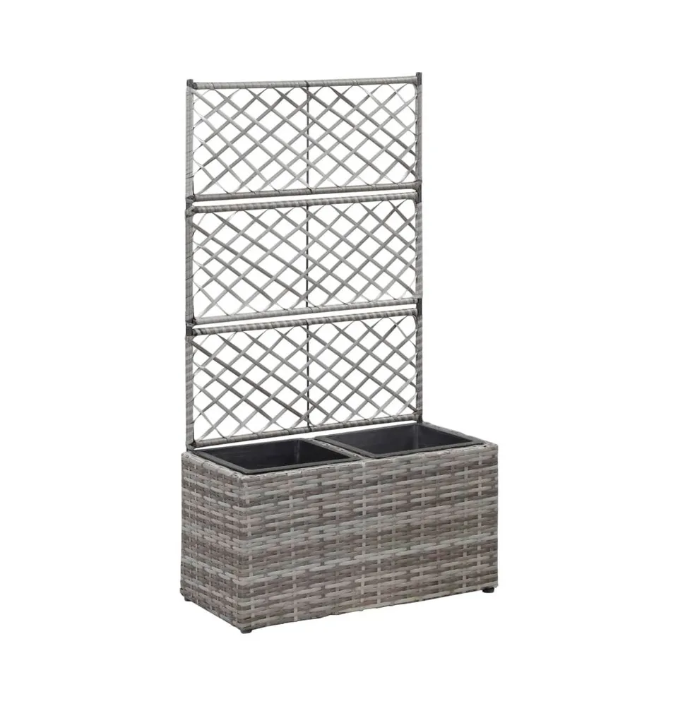 vidaXL Trellis Raised Bed with 2 Pots 22.8" x 11.8" x 42.1" Poly Rattan Gray