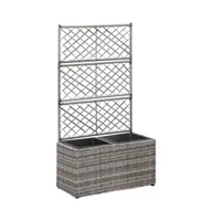 vidaXL Trellis Raised Bed with 2 Pots 22.8" x 11.8" x 42.1" Poly Rattan Gray