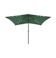 vidaXL Garden Parasol with LEDs and Steel Pole Green 6.6'x9.8'