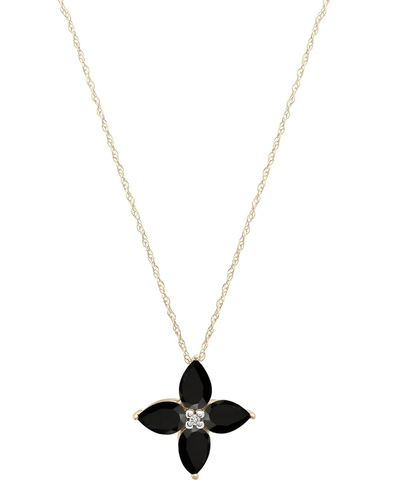 Onyx & Diamond Accent Quatrefoil 17" Pendant Necklace in 14k Gold