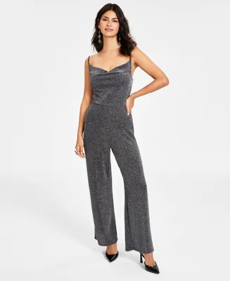 Bar Iii Petite Sparkle-Knit Cowlneck Sleeveless Jumpsuit, Created for Macy's