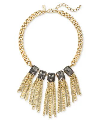 I.n.c. International Concepts Gold-Tone Stone & Chain Tassel Statement Necklace, 17" + 3" extender, Created for Macy's