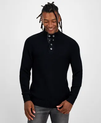 I.n.c. International Concepts Men's Faux-Leather-Trim Mock-Neck Sweater, Created for Macy's