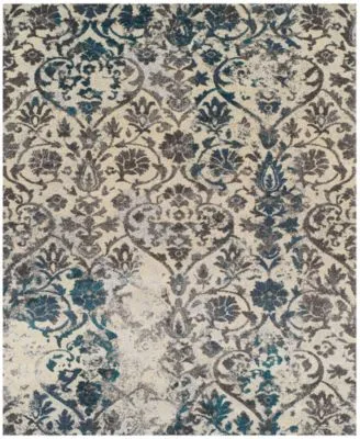 Neo Grey Damask Teal Area Rugs