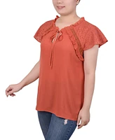 Ny Collection Petite Eyelet Sleeve Blouse