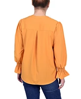 Ny Collection Petite Long Sleeve Y-neck Blouse