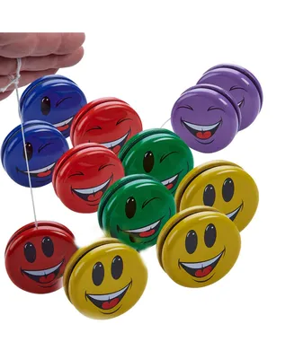Kicko Metal Smile Face Yo-Yos - Pack of 12 Assorted Colors Happy Face Yoyos - for Kids - Party Favors, Bag Stuffers, Fun, Toy, Prize, Pinata Fillers