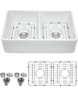 Streamdale Furniture 32 L X 20 W Double Basin Farmhouse Kitchen Sink With Basket Strainer