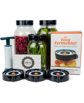 The Easy Fermenter - Airlock Fermentation Lids for Wide Mouth Mason Jars (3 Lids, 1 Pump, Fermentation Jar Not Included)