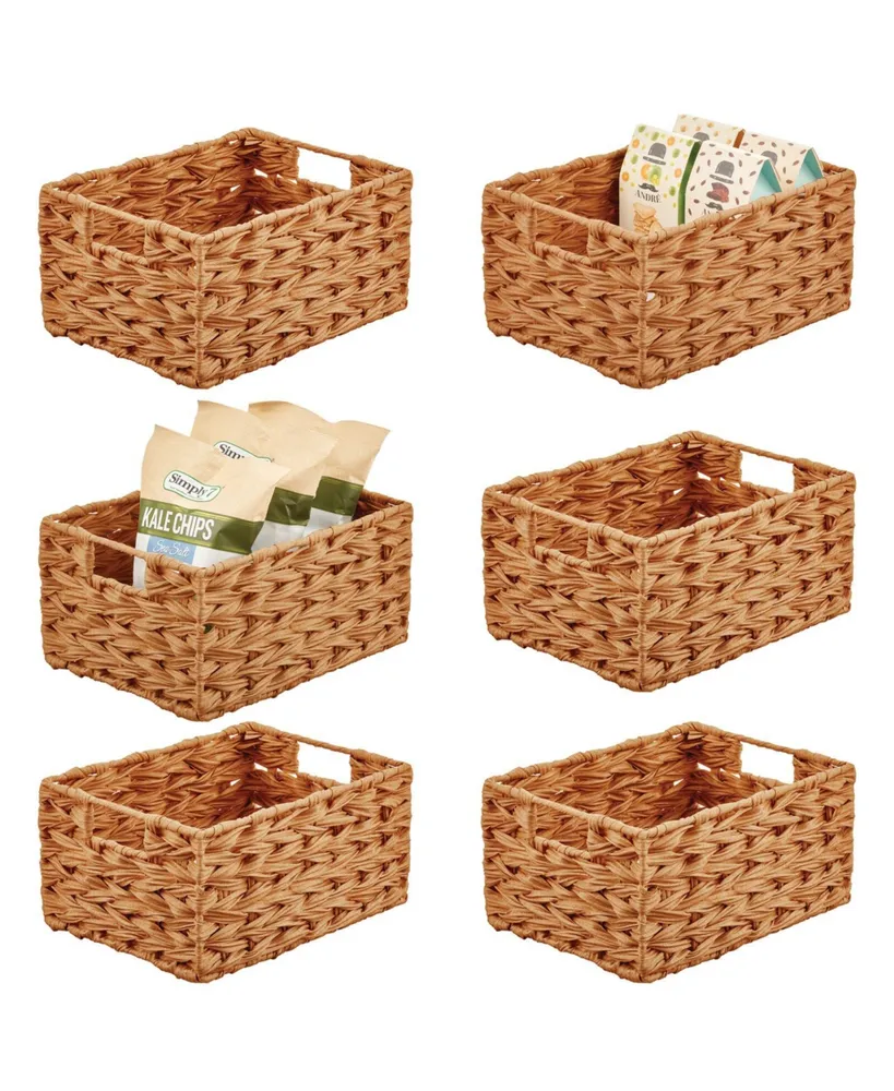mDesign Woven Farmhouse Kitchen Pantry Food Storage Basket Box, - 6 Pack
