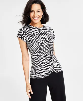 I.n.c. International Concepts Women's Printed Extended-Shoulder Twist-Front Top, Created for Macy's