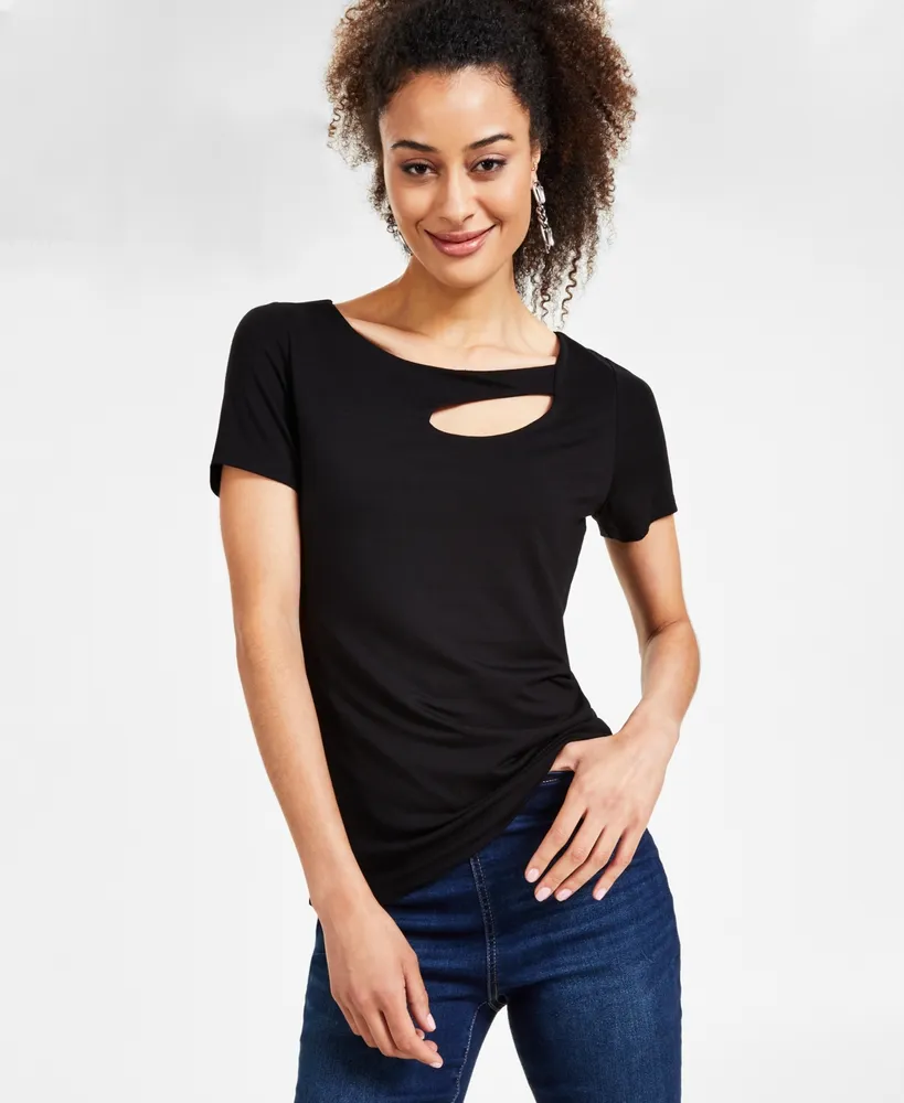 I.n.c. International Concepts Women's Asymmetrical Cutout T-Shirt