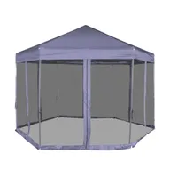 vidaXL Hexagonal Pop-Up Marquee with 6 Sidewalls Dark Blue 11.8'x10.2'