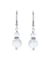 Bling Jewelry White Natural Jade Bali Milgrain Edged Beaded Rondel Separator Double Ball Round Drop Dangle Earrings Sterling Silver Lever back