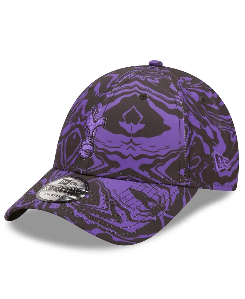 Men's New Era Black, Purple Tottenham Hotspur Allover Print 9FORTY Adjustable Hat