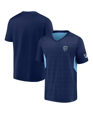 Men's Fanatics Navy Sporting Kansas City Extended Play V-Neck T-shirt