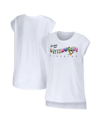 Women's Wear by Erin Andrews White Pittsburgh Penguins Greetings From Muscle T-shirt