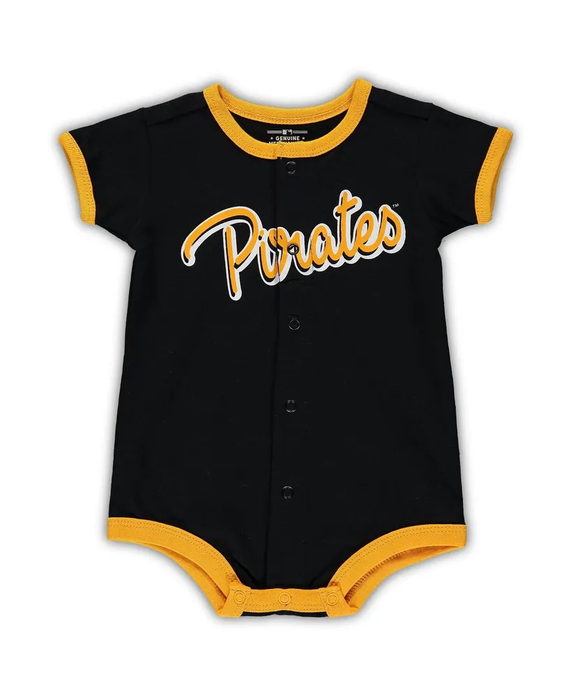 Newborn and Infant Boys Girls Black Pittsburgh Pirates Stripe Power Hitter Romper